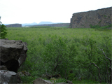 Foto vanuit de Ásbrygi-kloof