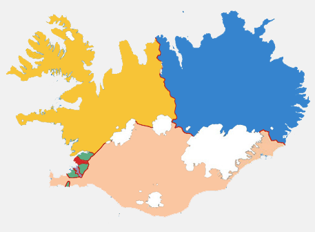 De IJslandse kiesdisctricten voor de parlementsverkiezingen 2013