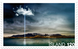 Postzegel met afbeelding van het eiland Viðey met de Imagine Peace Tower