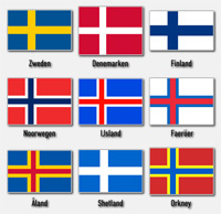 De vlaggen van verschillende Scandinavische landen en streken